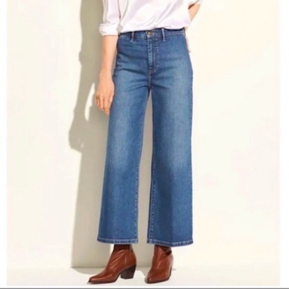 Vince High Waist Blue Crop Wide Trouser Jeans Size 28 - Picture 1 of 9